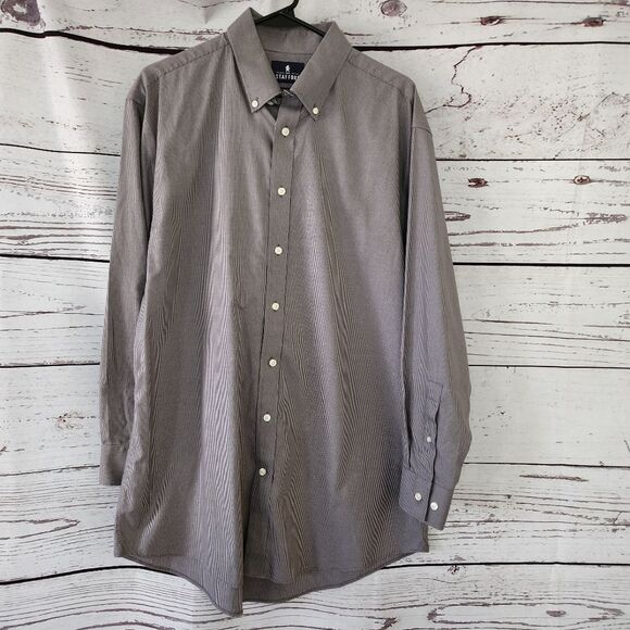 Stafford Mens Gray Cotton Button Down 16.5 - Picture 1 of 7